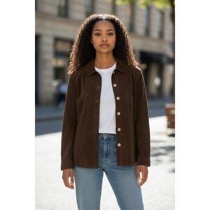 Chicos Design Suede Button Down Jacket Brown Leather Women Size 1